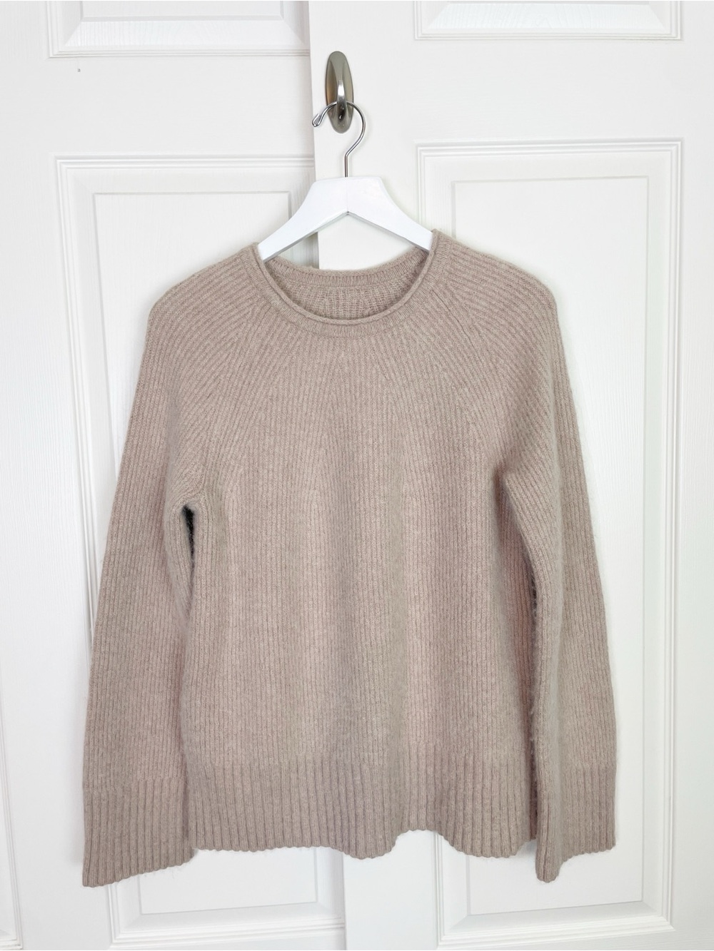 Lululemon Brushed Merino Wool Blend Ribbed Crewneck Sweater Heather Tan Sz S